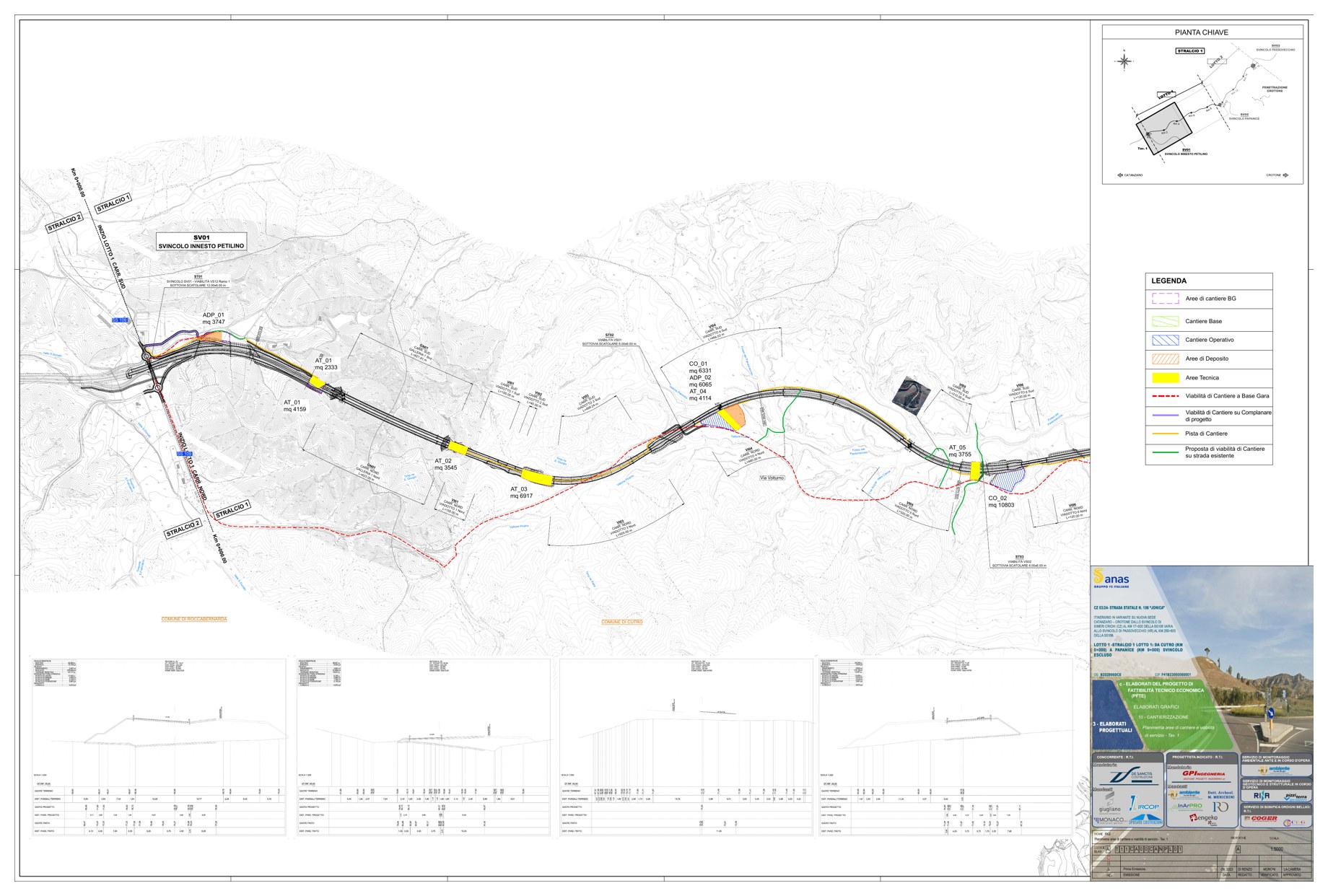 SS106: aree di cantiere per la gara CZ03/24 — Planimetria delle aree di cantiere e della viabilità di servizio.