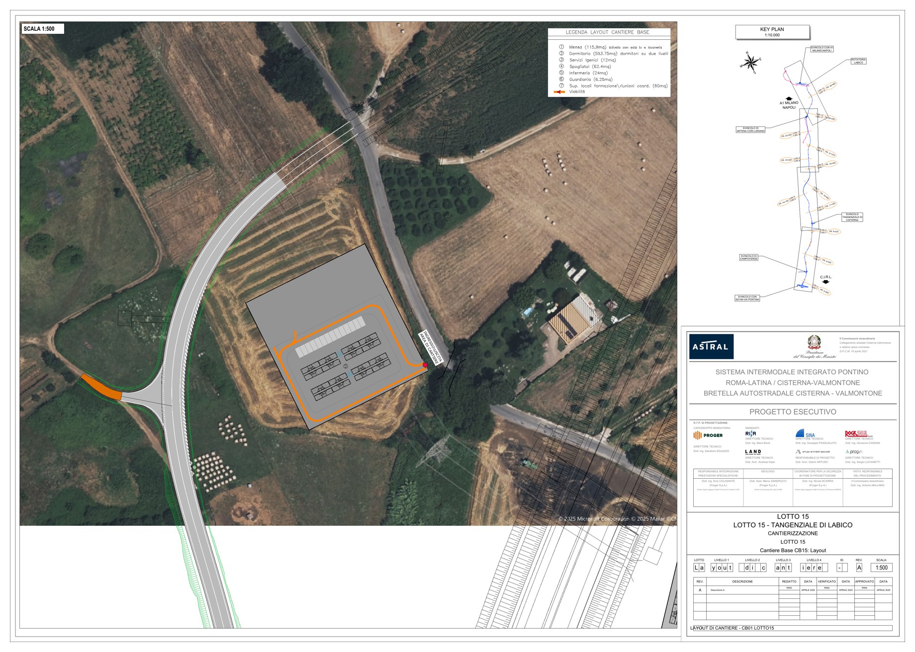 Cisterna–Valmontone: organizzazione dei cantieri — Layout del campo base del lotto 15, tangenziale di Labico.