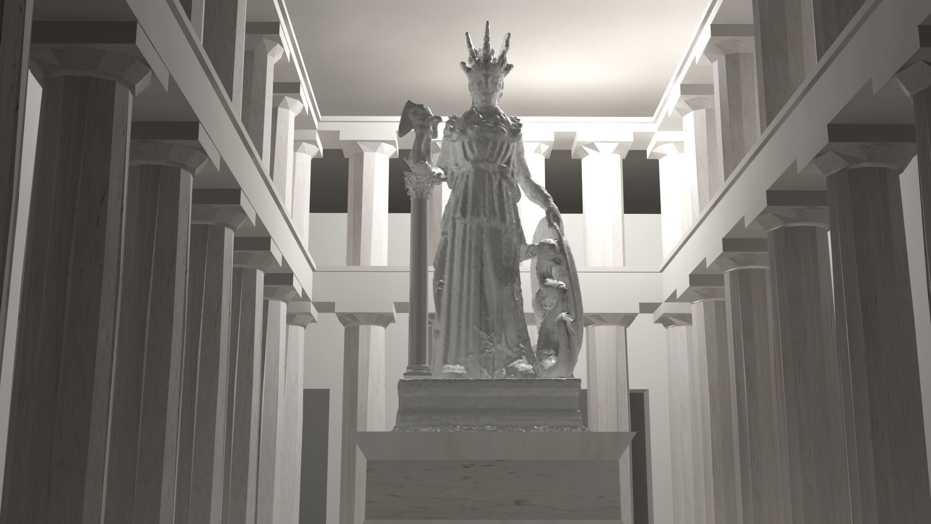 Ricostruzione 3D dell’interno del Partenone con la statua di Atena