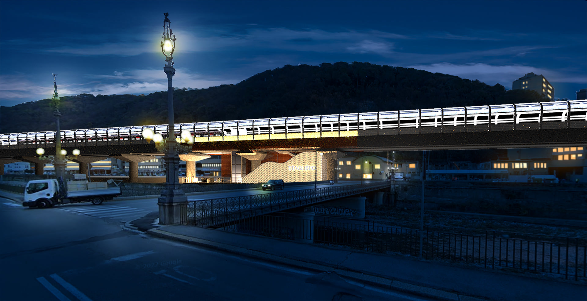 SkyMetro · Val Bisagno — Modellazione 3D e render di Francesco Paolo Verardi.