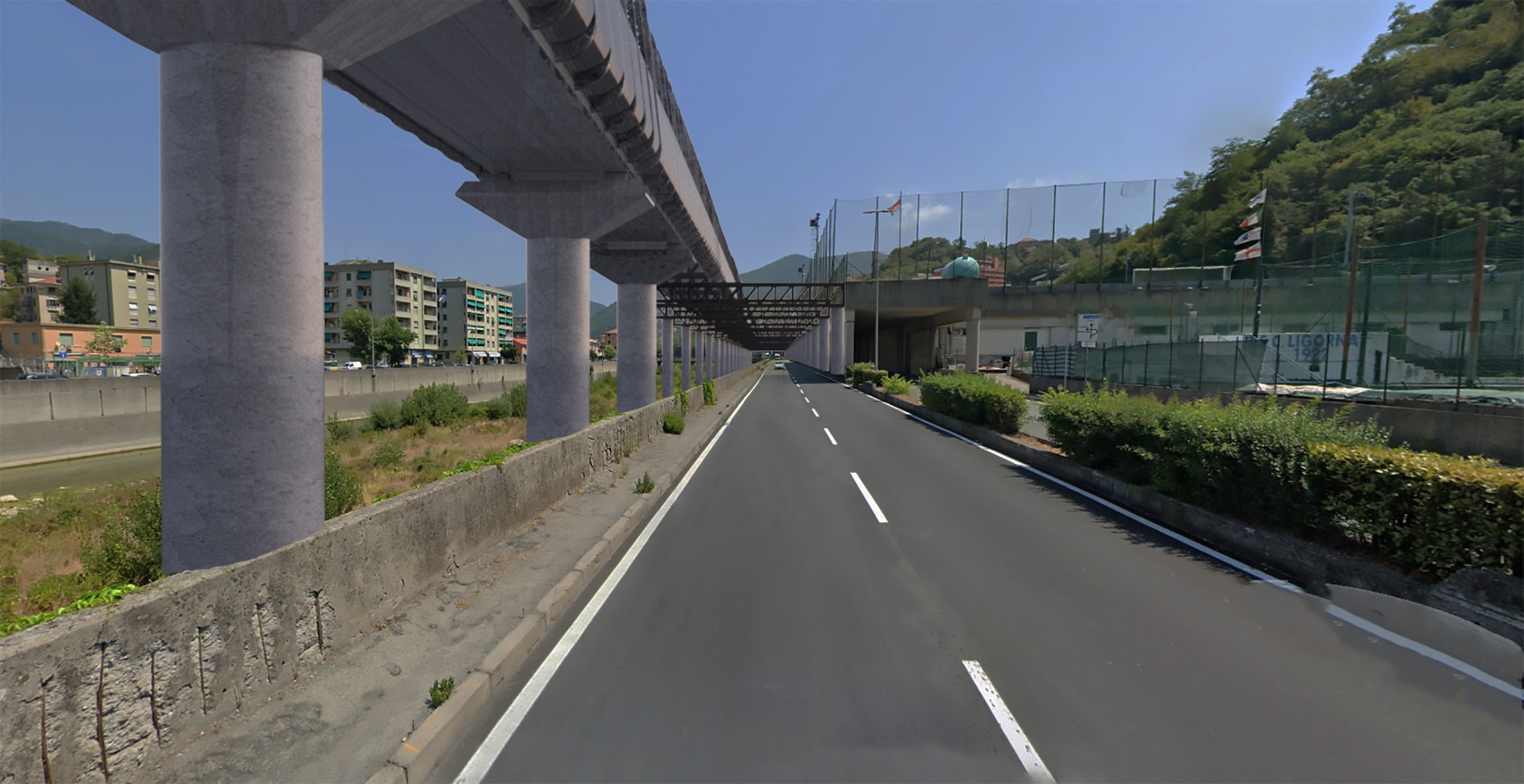 Ligorna: vista della proposta dalla viabilità esistente. Modello 3D e render: Francesco Paolo Verardi.